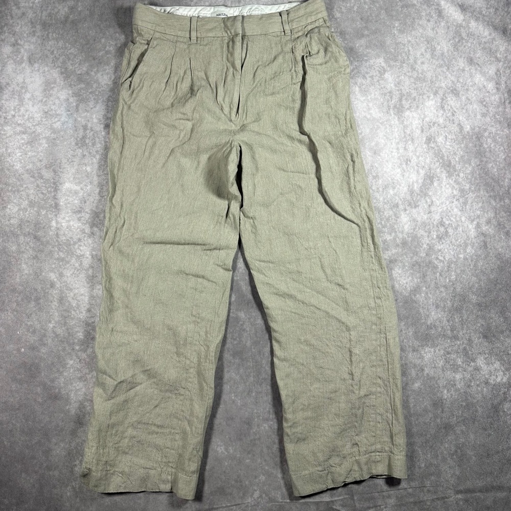 Aritzia Wilfred Effortless Linen Blend Pants Beige Wide Leg Pleated 12 Trouser